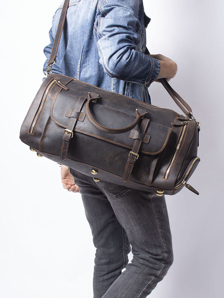 19 Inch Leather Duffel Bag with Shoe Pocket