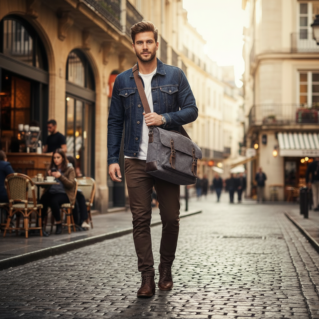 Gray Canvas Messenger Bag